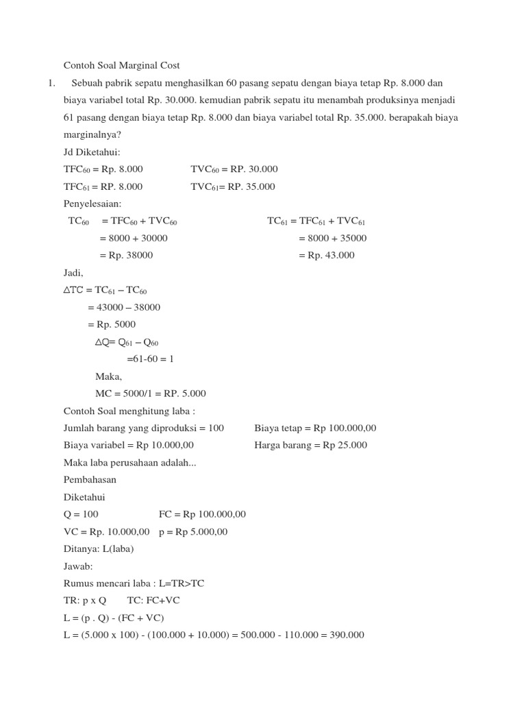 Contoh soal margin cost