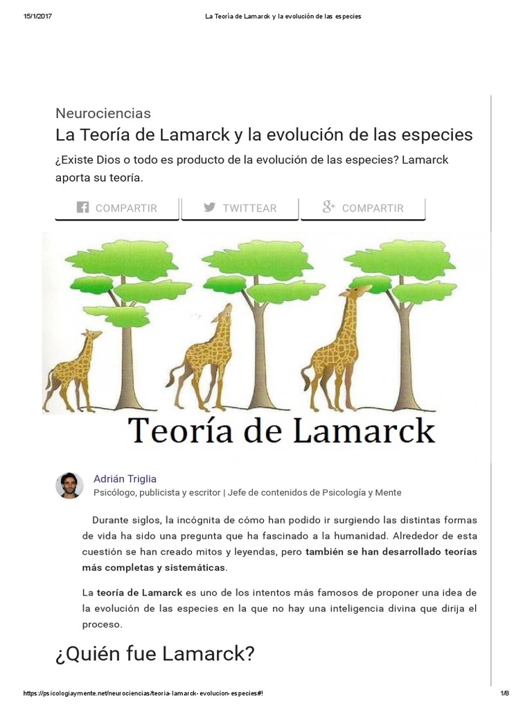 La Teoría de Lamarck y La Evolución de Las Especies | PDF | Evolución ...