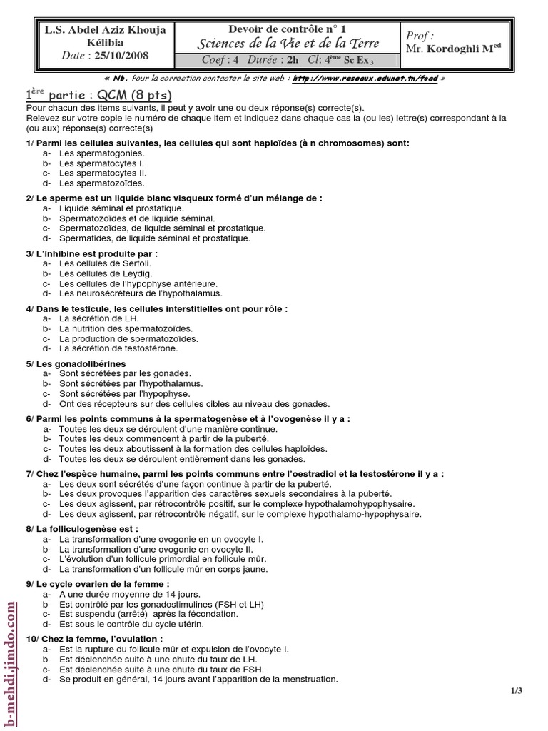 Contrôle Sur La Parure Avec Corrigé