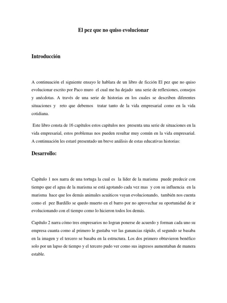 El Pez Que No Quiso Evolucionar Ensayo PDF Toma de decisiones