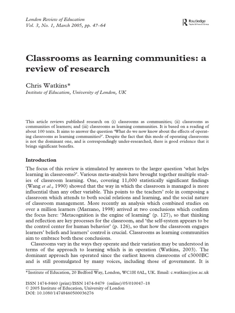 Classrooms As Learning Communities | PDF | Motivation | Motivational