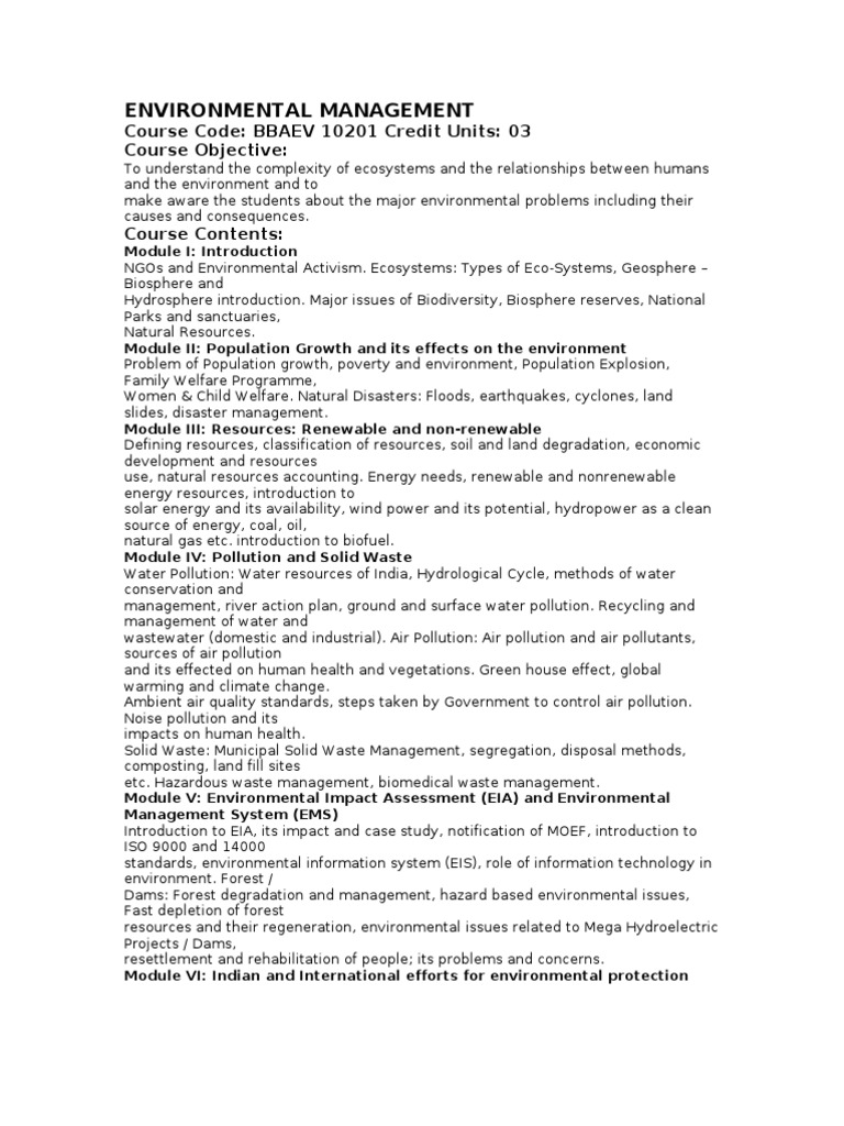Environmental Management Course Overview | PDF | Pollution | Natural ...