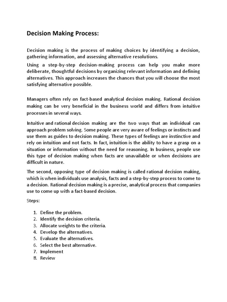 Decision Making Process | PDF | Decision Making | Intuition