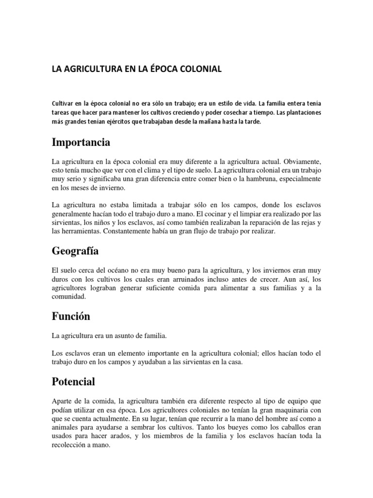 Agricultura en la Época Colonial | PDF | Agricultura | Economía (general)