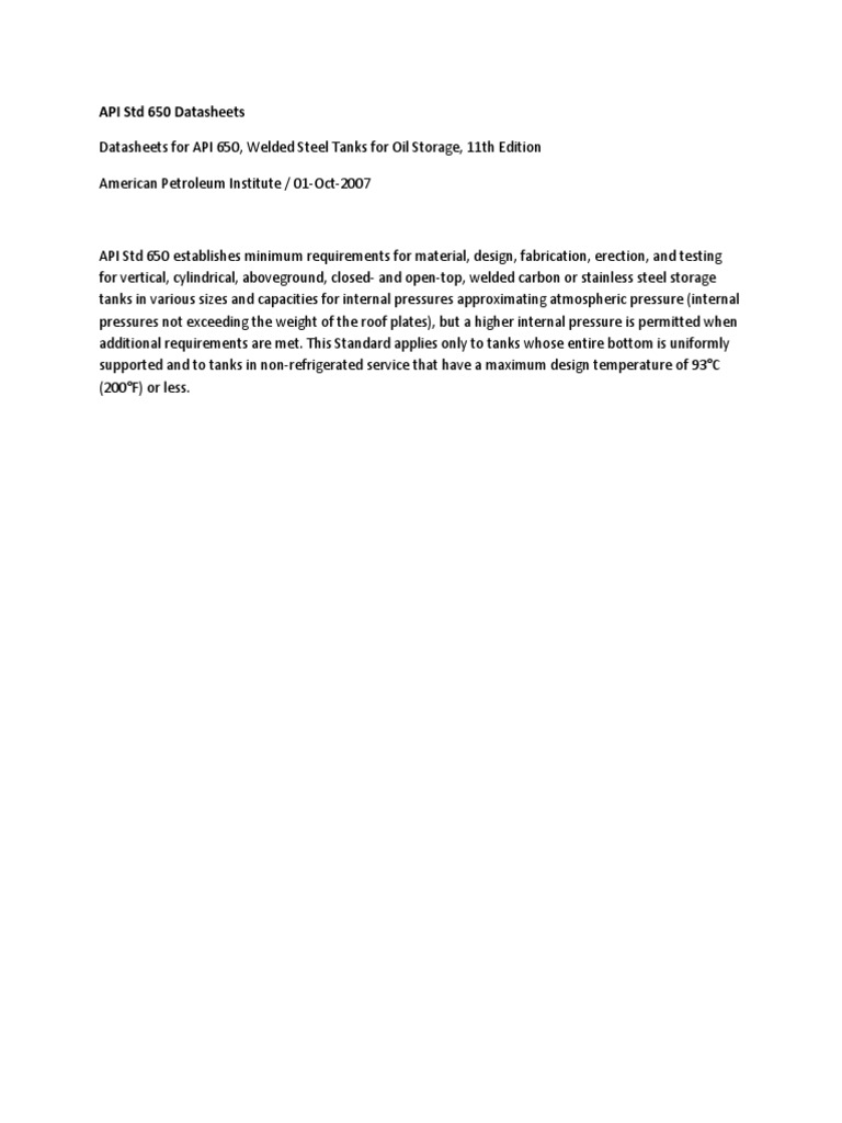 API STD 650 Datasheets | PDF