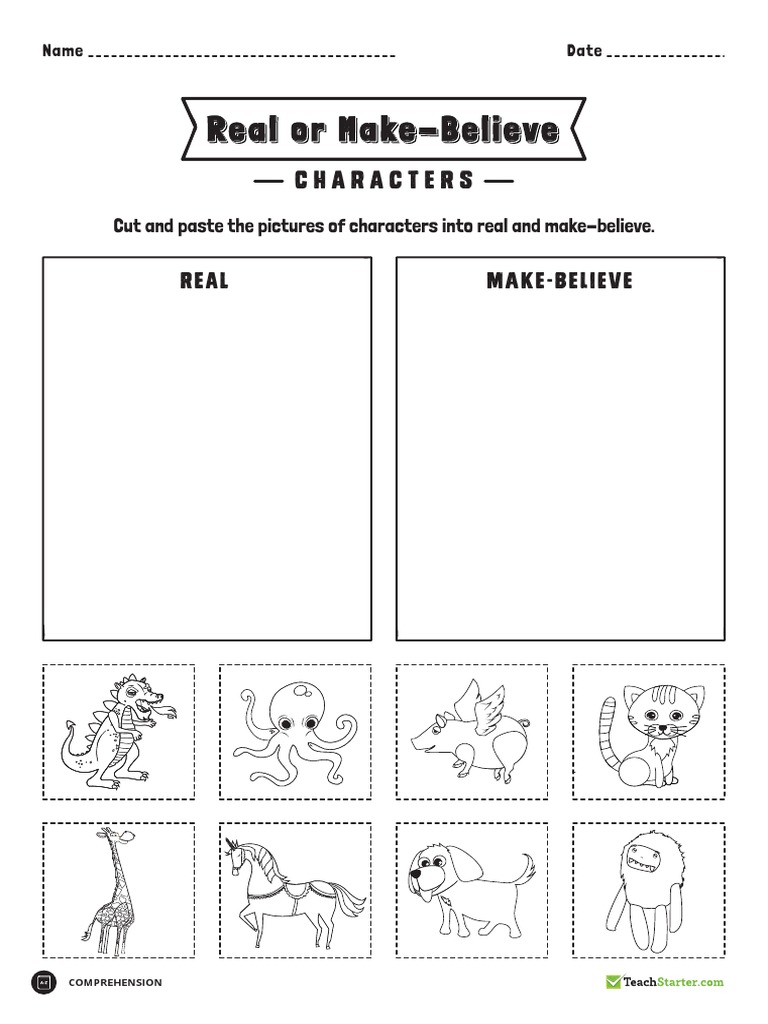 Teachstarter Real Or Make Believe Animal Picture Sorting Worksheet