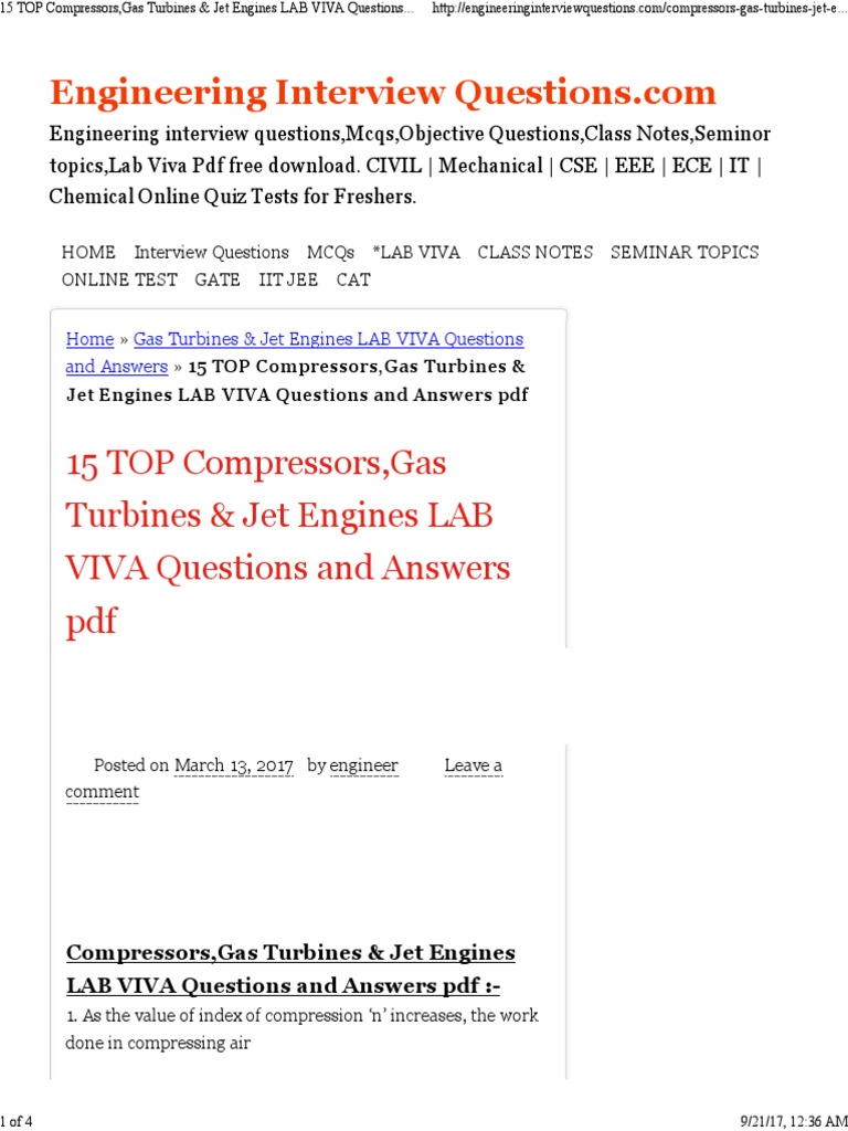 15 TOP Compressors, Gas Turbines & Jet Engines LAB VIVA Questions and