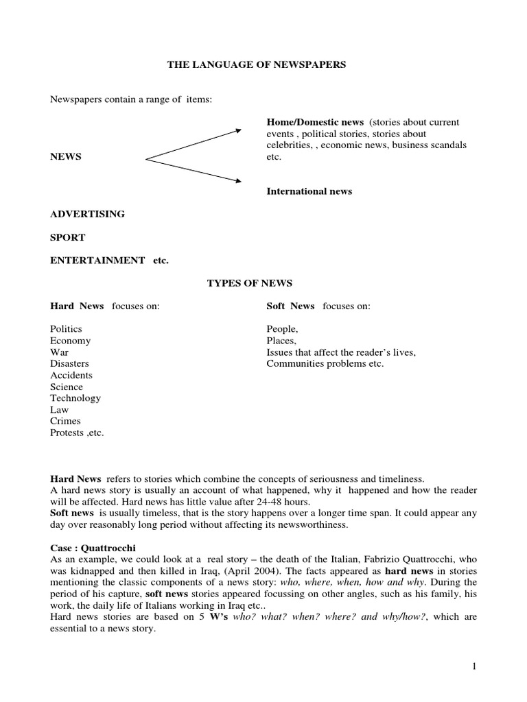 Language Features of Newspapers | PDF | Newspapers | Verb