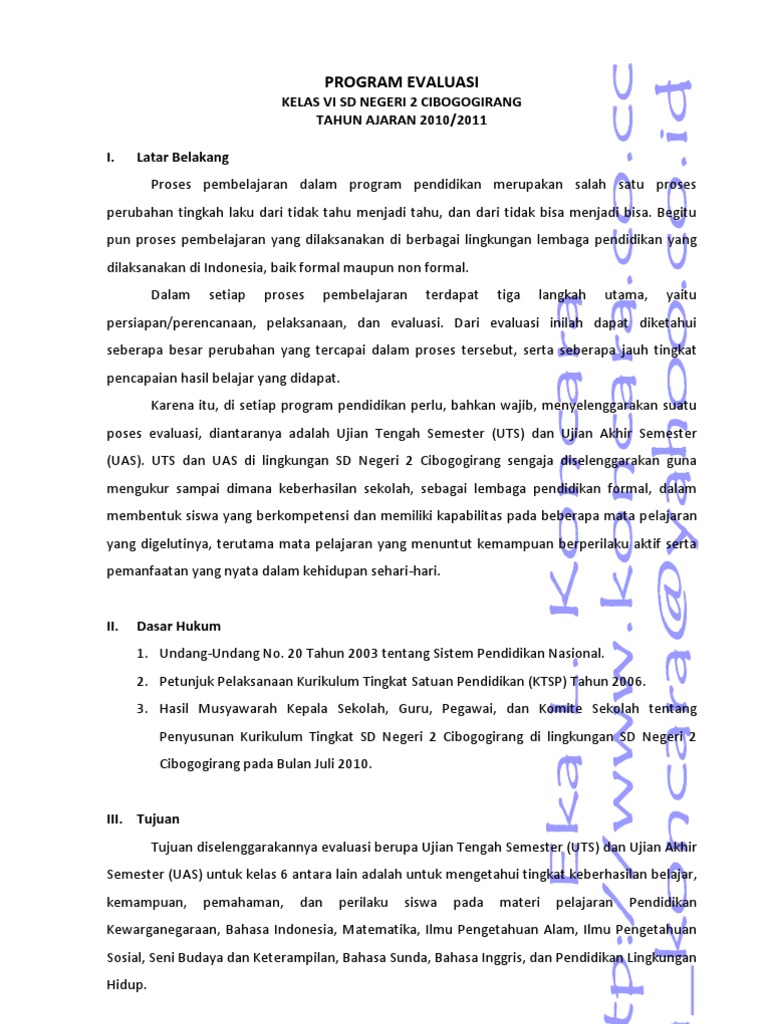 Program Evaluasi Kelas 6 Tahun 20102011