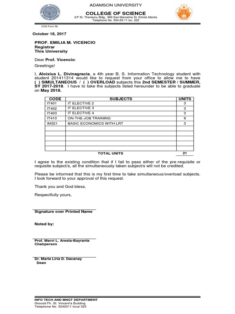 Overload Subject Request Letter | PDF