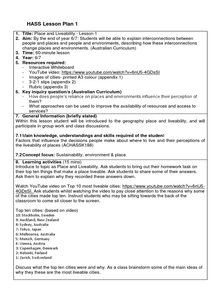 Hass Assignment 2 Lesson Plan | PDF | Brainstorming | Curriculum