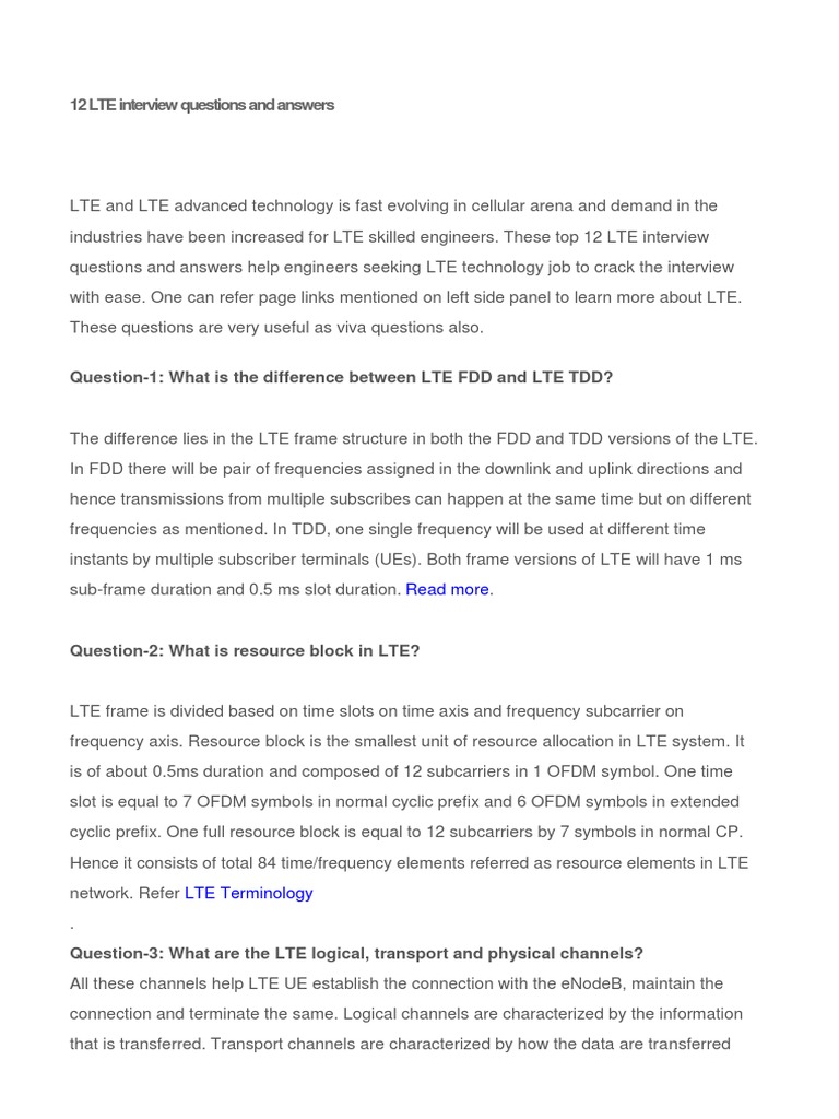 12 LTE Interview Questions and Answers PDF Lte