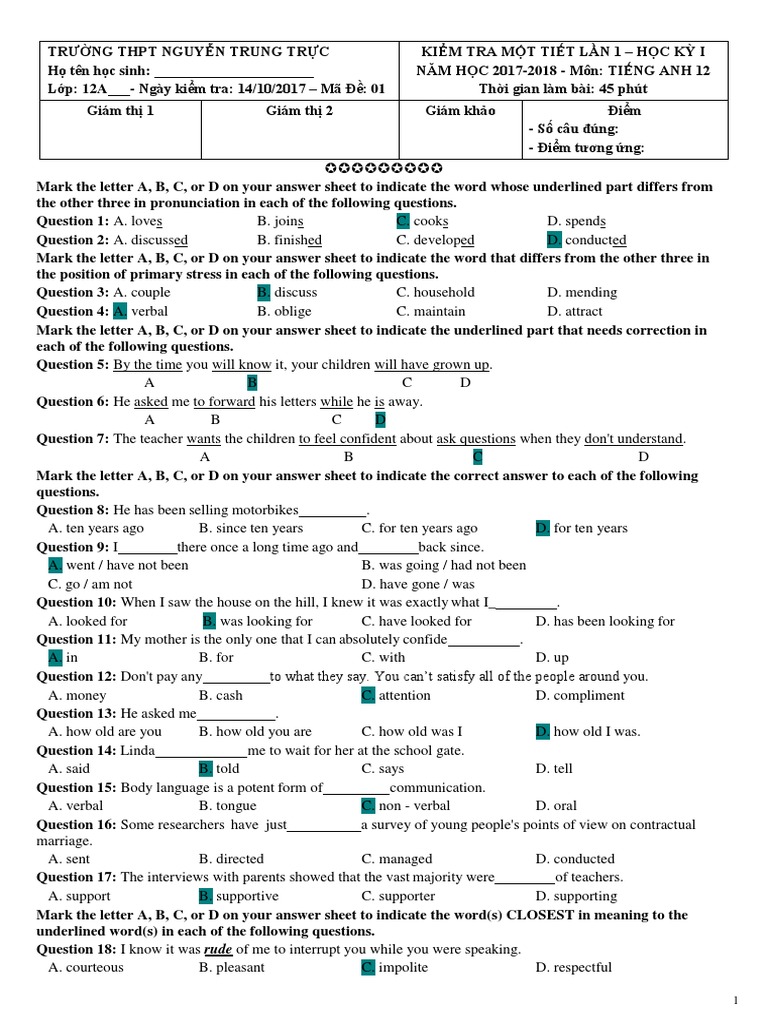 Test On Unit 123 | PDF | Parent | Relationships