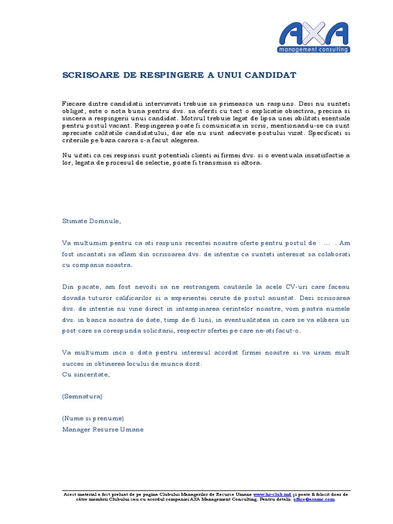 03-03-08m Model Scrisoare Respingere Candidat | PDF