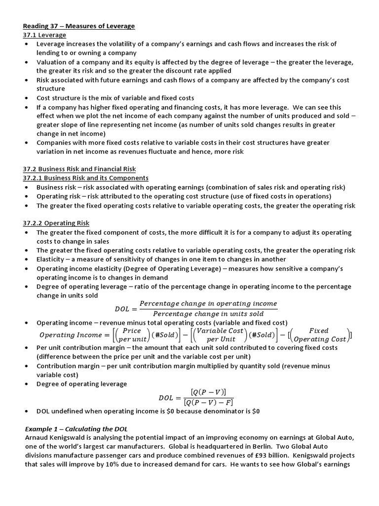 Understanding Operating Leverage Measures | PDF | Leverage (Finance ...