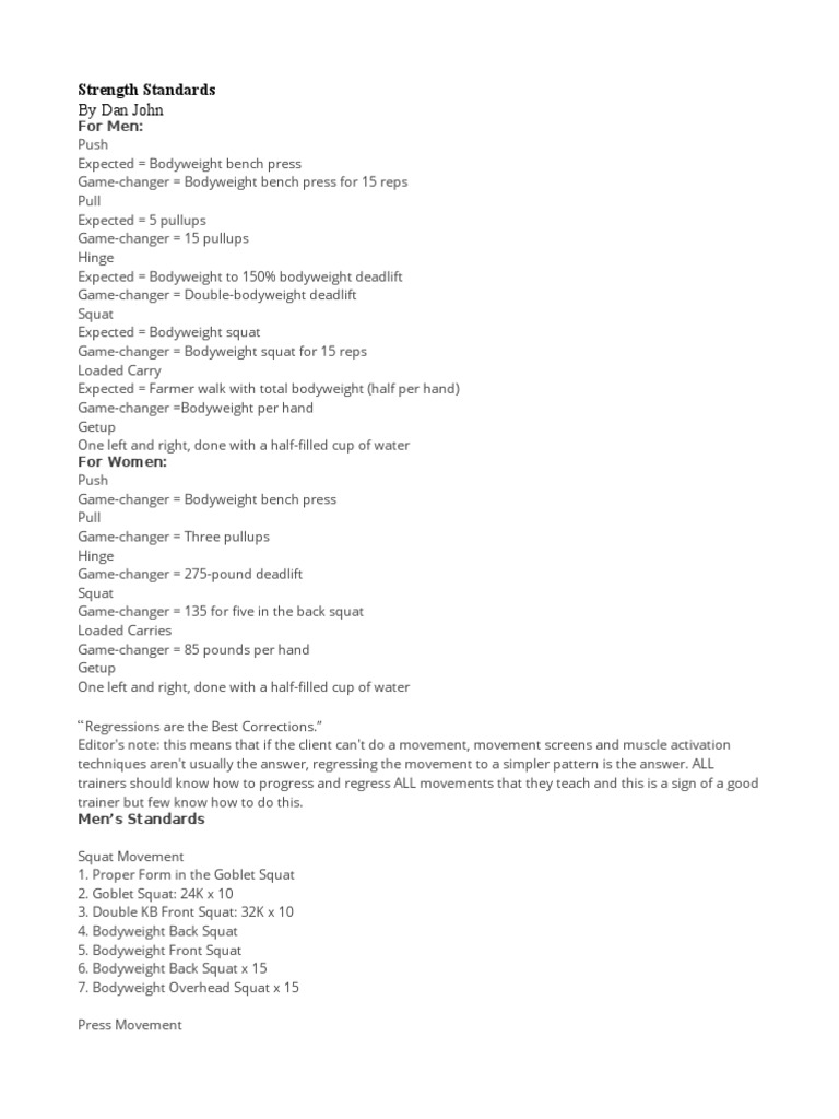 Dan John Strength Standards PDF Kettlebell Physical Exercise
