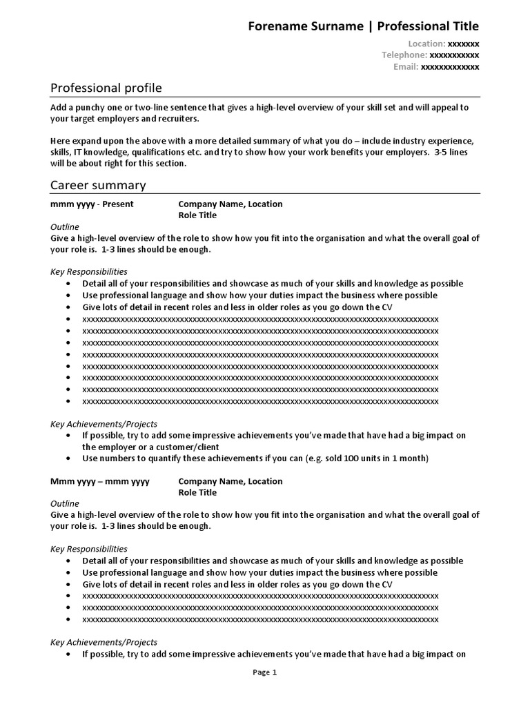 Cv Library General Cv Template Business