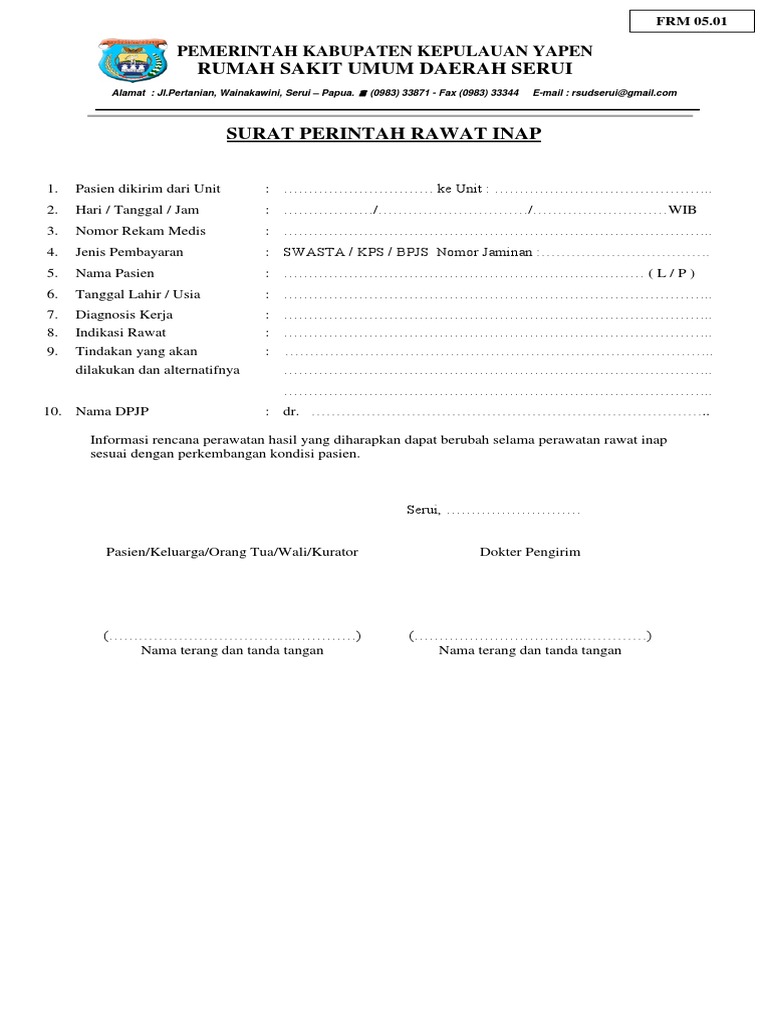 Surat Perintah Rawat Inap Rumah Sakit | PDF | Kesehatan Holistik