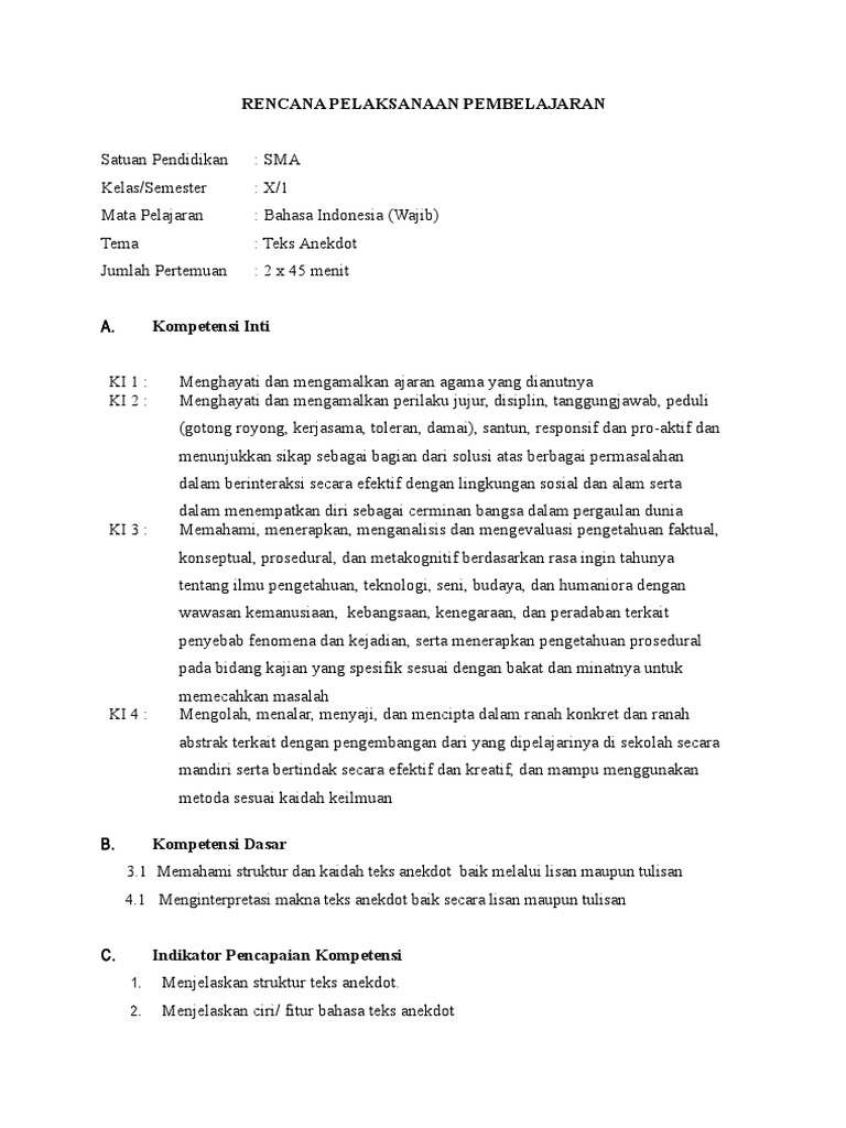 RPP Bahasa Indonesia ANEKDOT