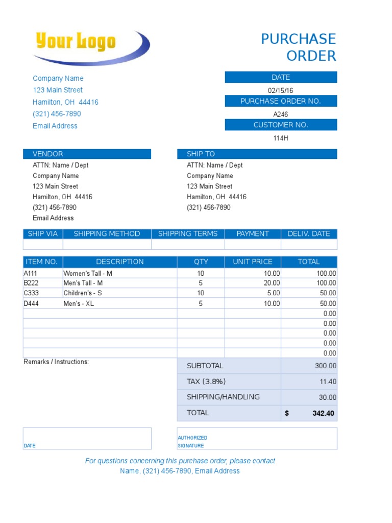 Sample Purchase Order Template | PDF | Service Industries | Government ...