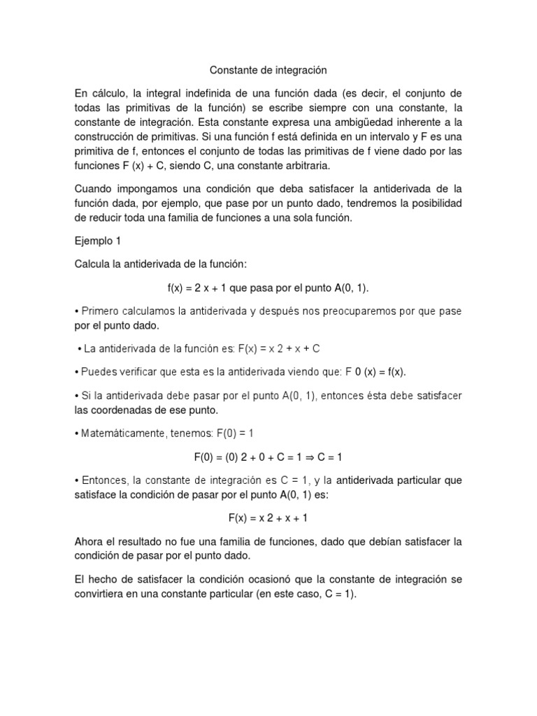 Constante de Integración | PDF | Integral | Objetos matemáticos