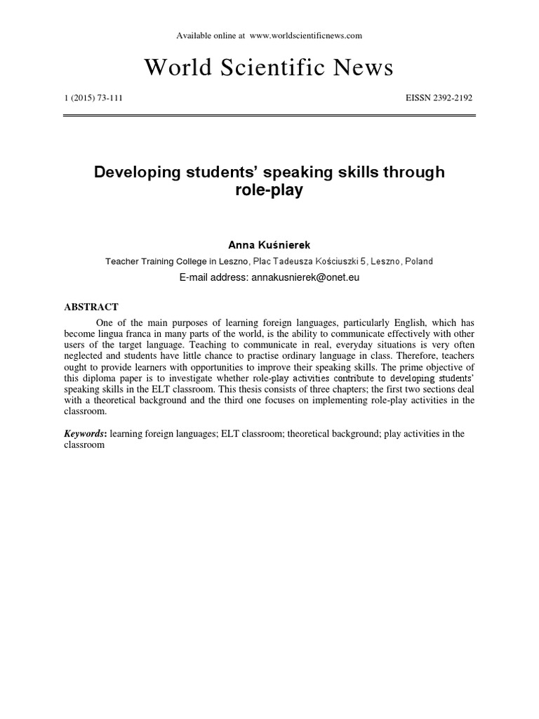 Role-Play Boosts ELT Speaking Skills | PDF | Foreign Language | Second ...