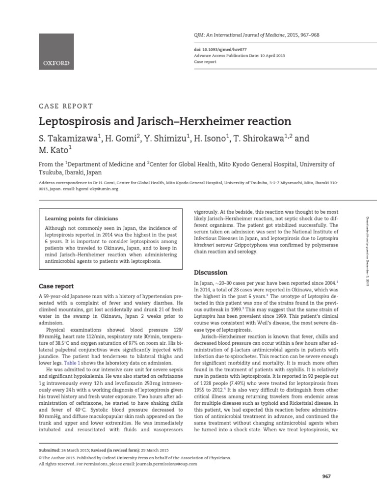 Leptospirosis and JarischHerxheimer Reaction Clinical Medicine