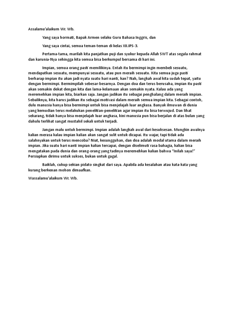 Teks Pidato Singkat Dalam Bahasa Inggris Terbaru Kumpulan Referensi Teks Pidato