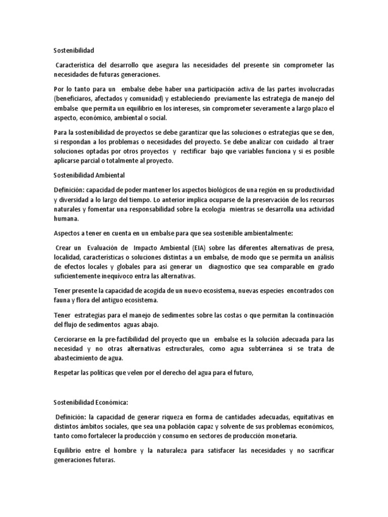 La Sostenibilidad Embalses | PDF | Reservorio | Sustentabilidad
