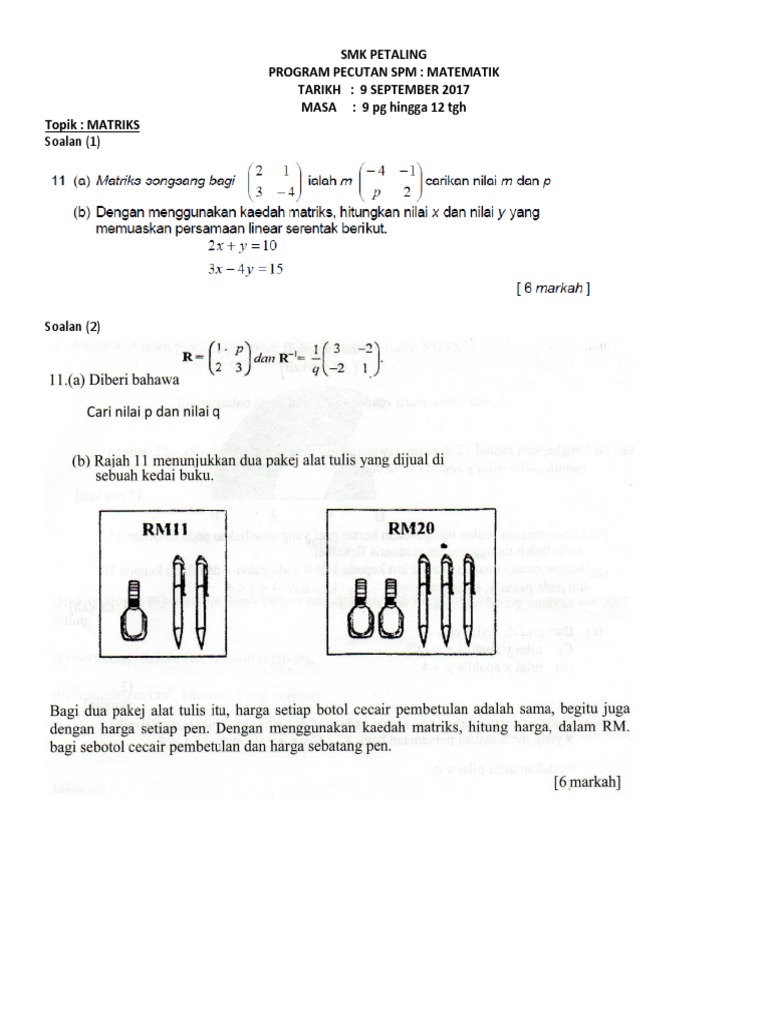 Matriks Program Pecutan Spm Pdf