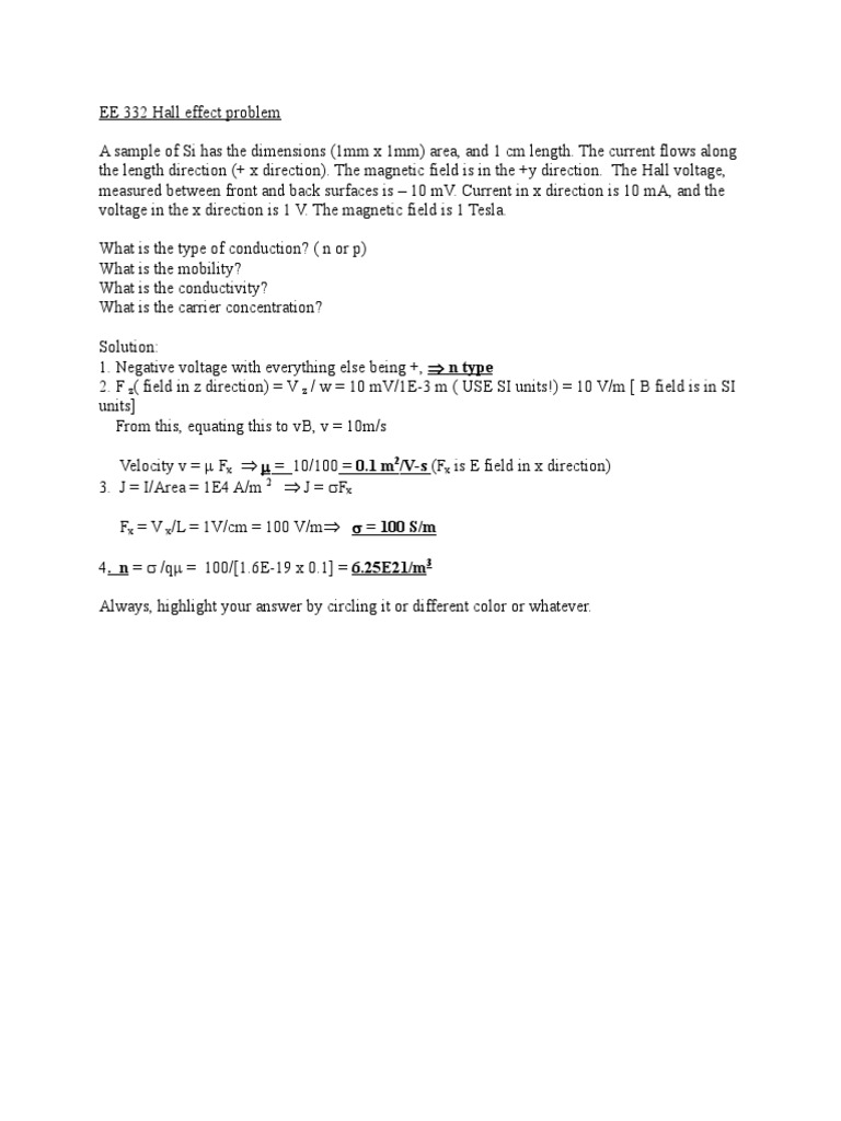 Ee 332 Hall Effect Problem