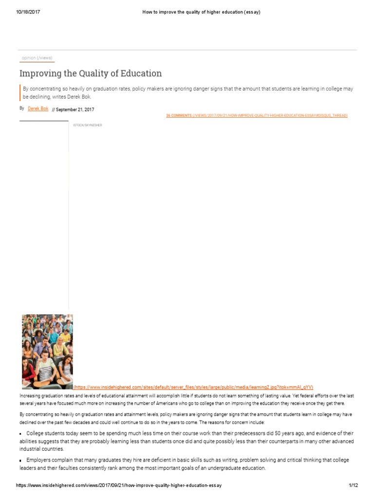 essay on higher education