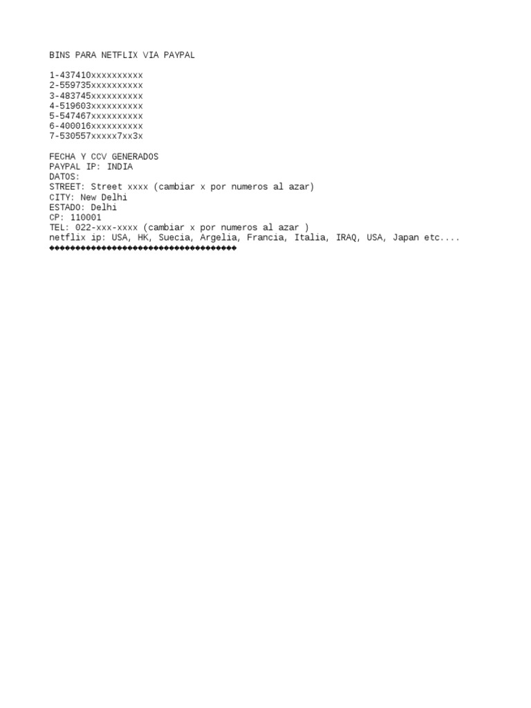 6 Bins Netflix Via Paypal PDF