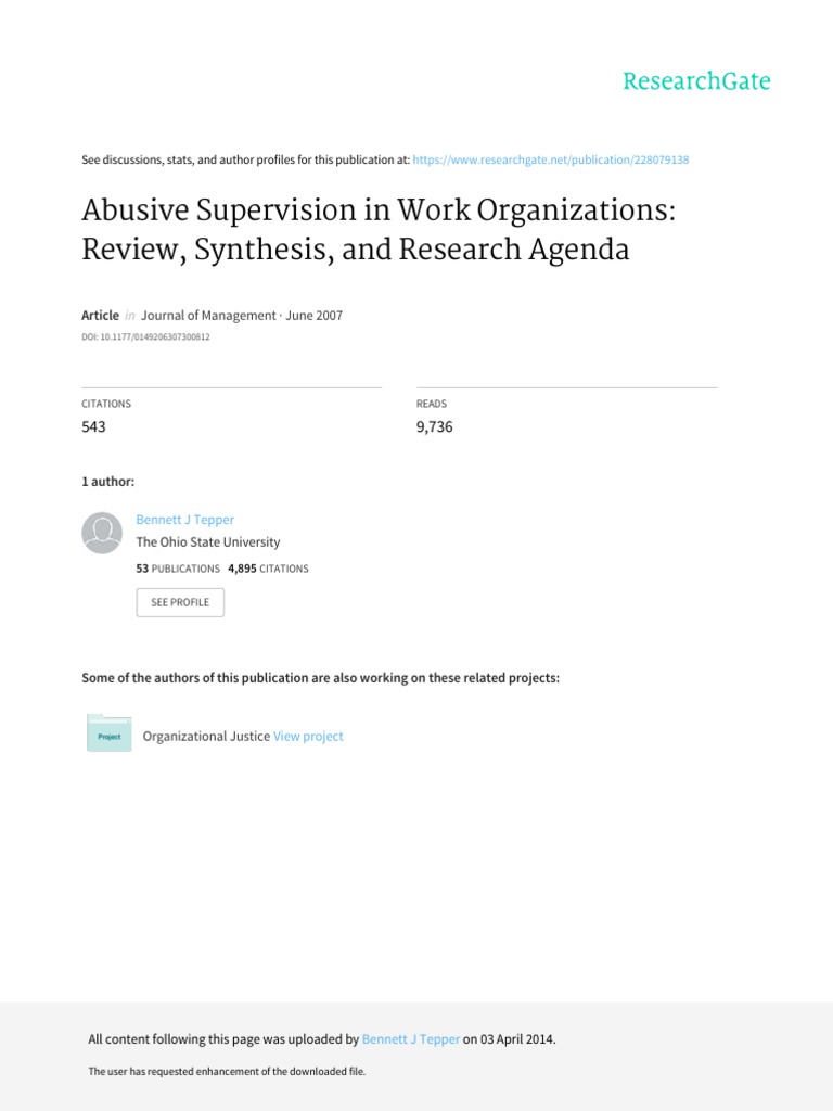 Abusive Supervision in Work Organizations Review S | PDF 