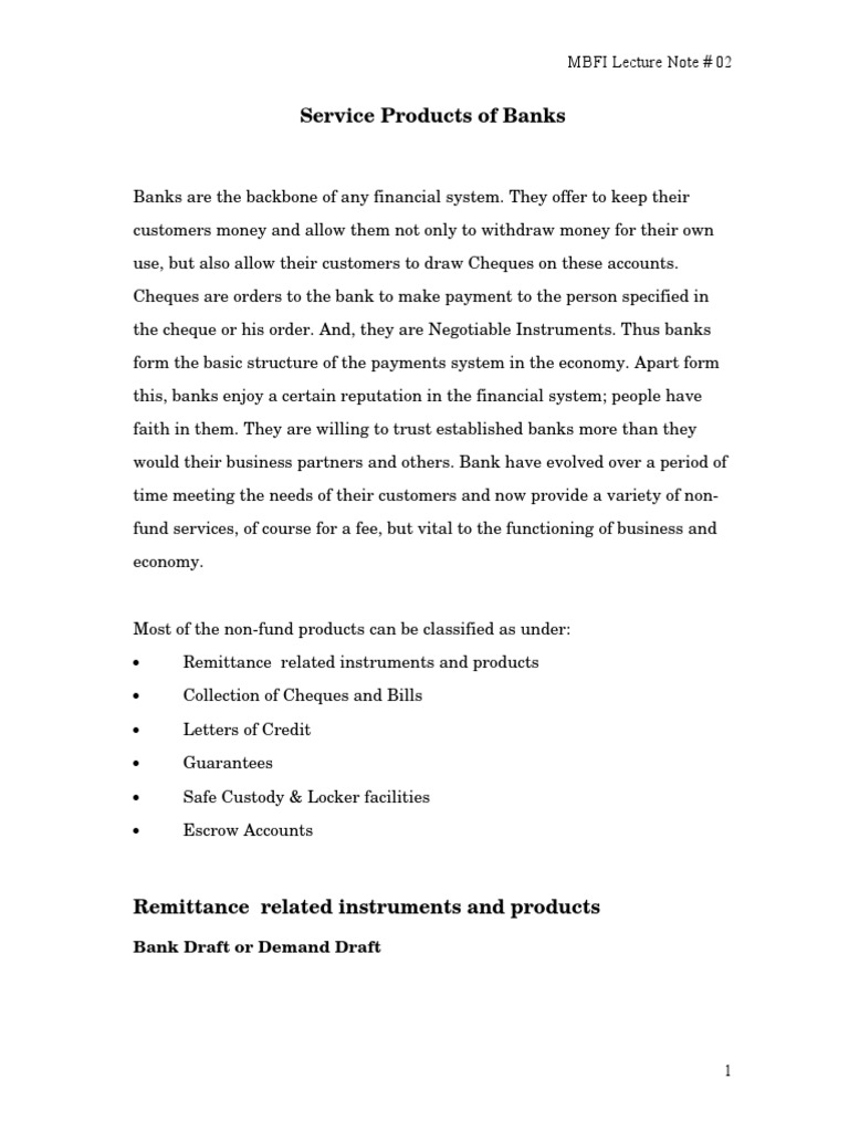 Bank Service Products Overview | PDF | Letter Of Credit | Guarantee