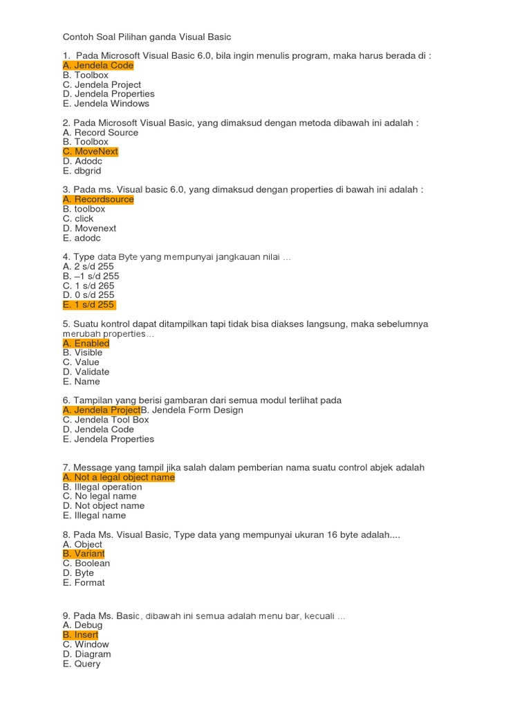Contoh Soal Pilihan Ganda Visual Basic