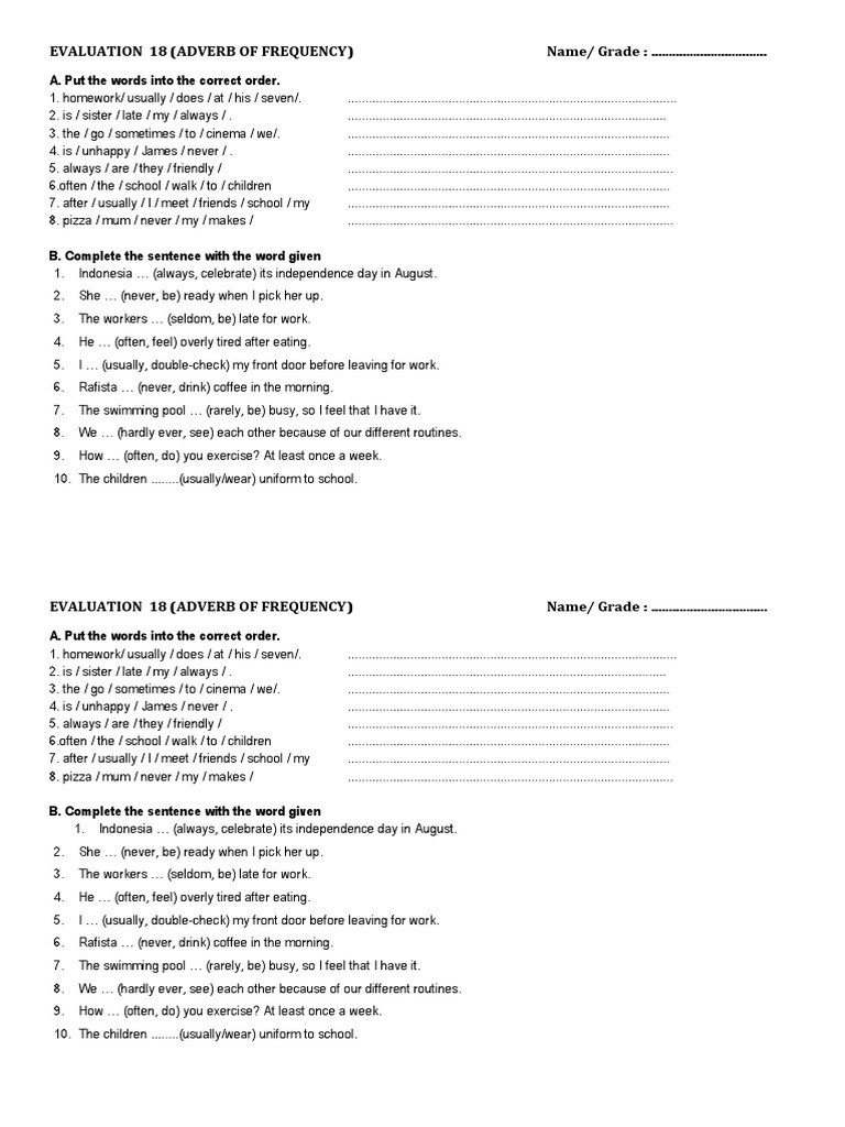 Latihan Soal Materi Adverb Of Frequency Jawabanku Id