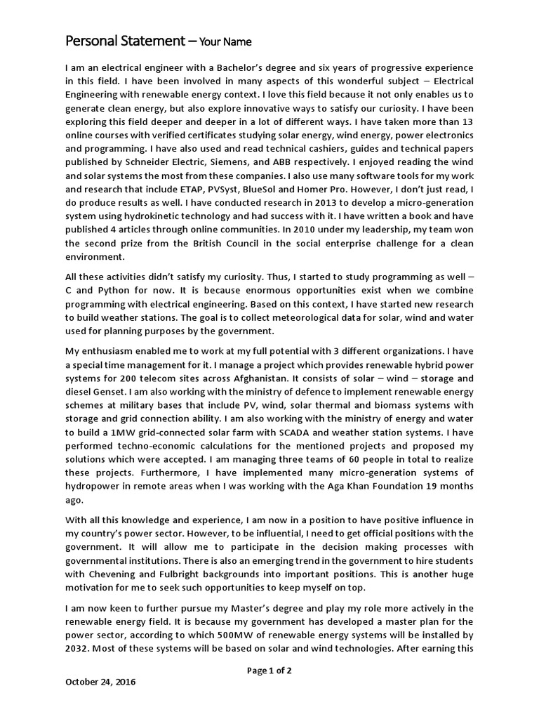 Example of personal statement for renewable energy picture