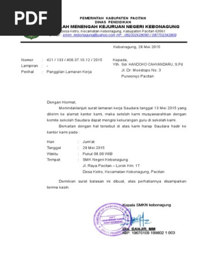 Surat Balasan Lamaran Kerja