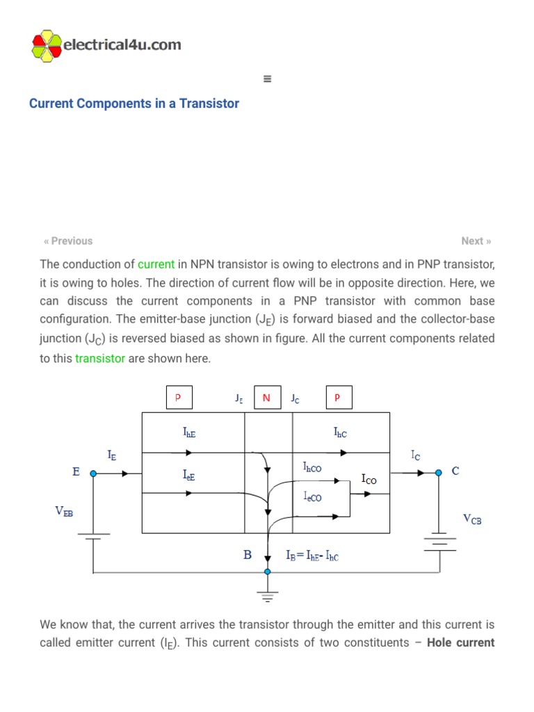 Current Components in A Transistor Electrical4u PDF Bipolar
