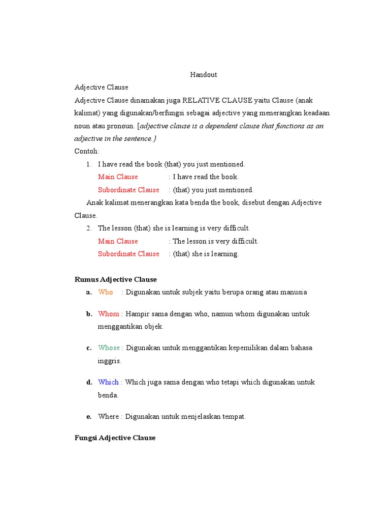 Understanding Adjective Clauses | PDF | Clause | Adjective