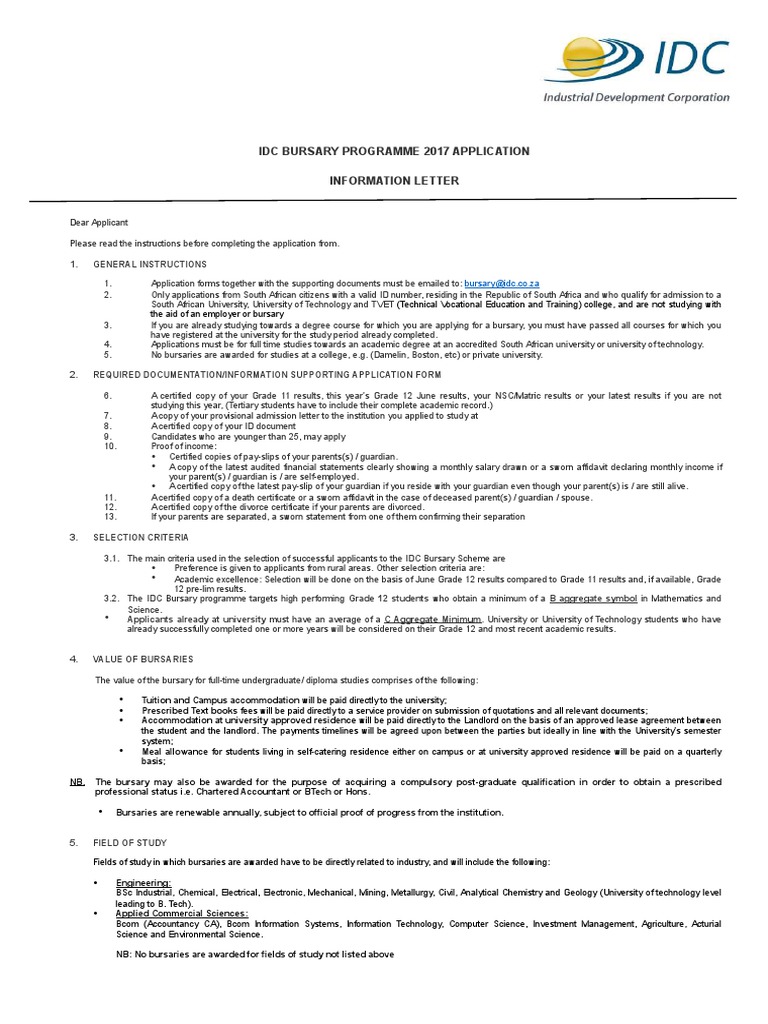 IDC Bursary Programme 2026 Guide | PDF | University And College ...