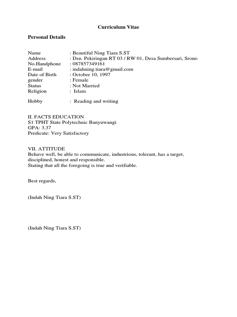 CV of Indah Ning Tiara S.ST | PDF