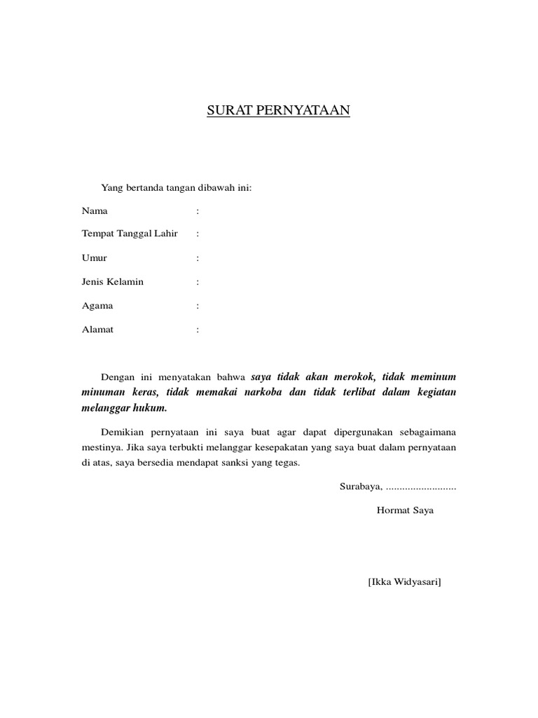 Contoh Surat Pernyataan Tidak Bekerja Lagi Di Indonesia Kumpulan Surat Penting
