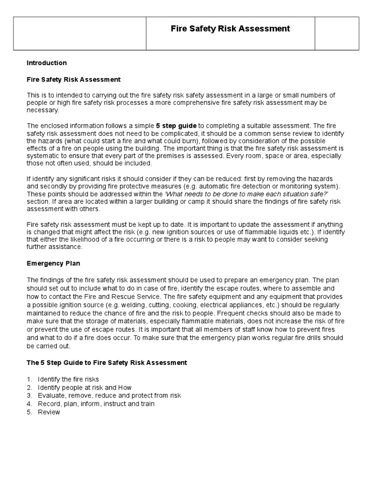 Fire Safety Risk Assessment For CPP PDF Fire Safety Fires