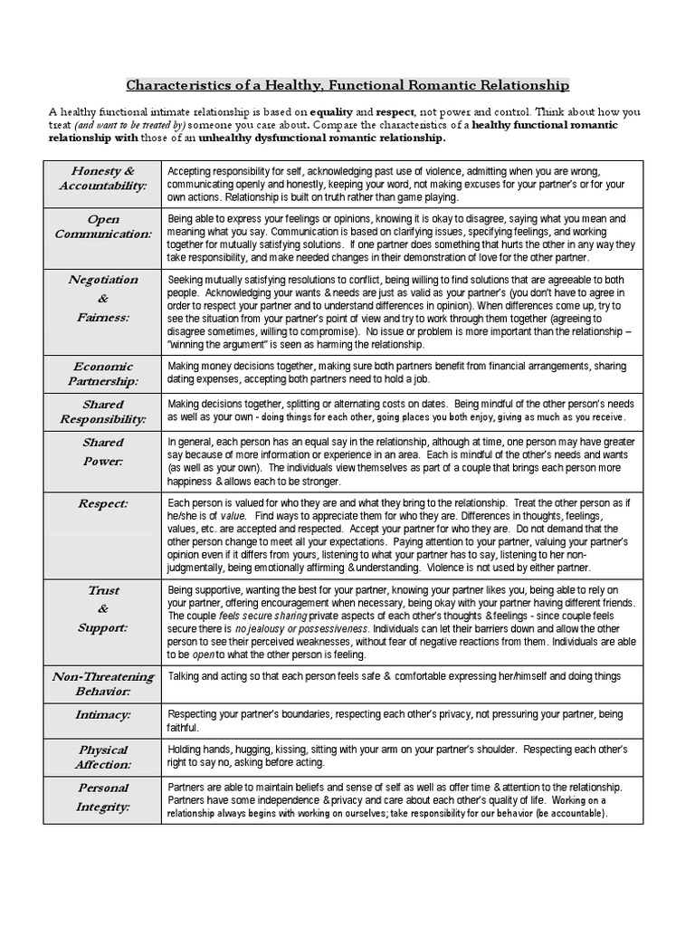 Characteristics Of Healthy Romantic Relationships Pdf Feeling