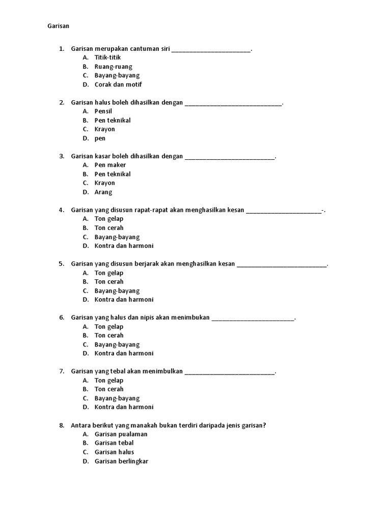 Soalan Seni Tajuk Garisan