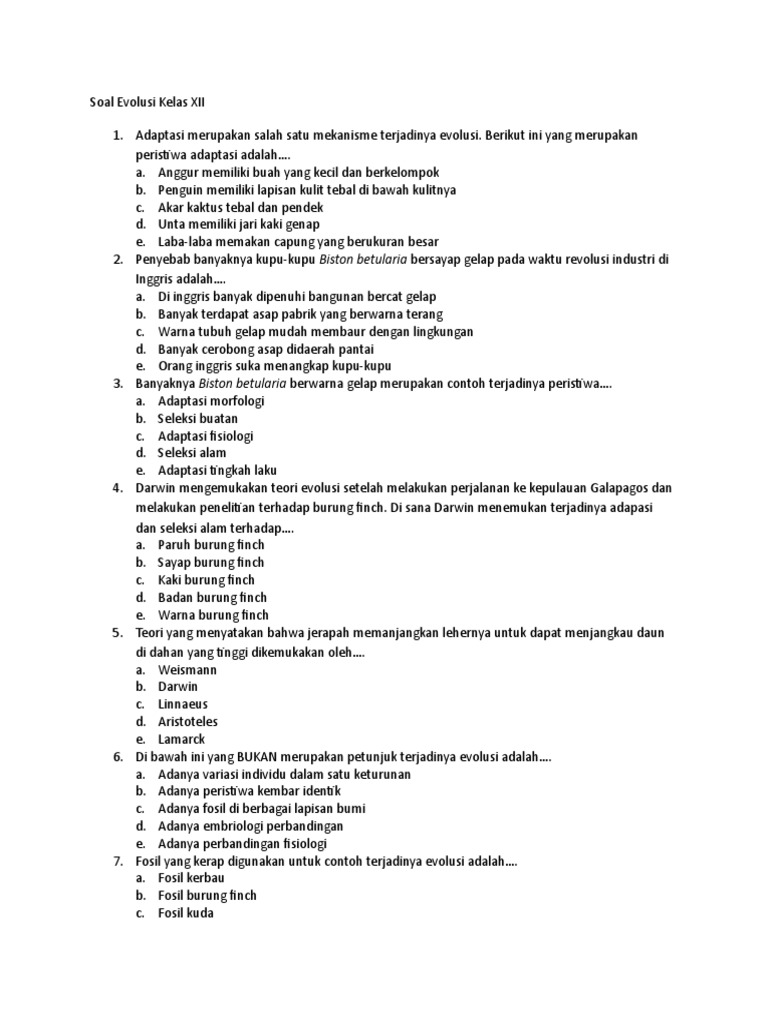 Soal Evolusi Kelas Xii