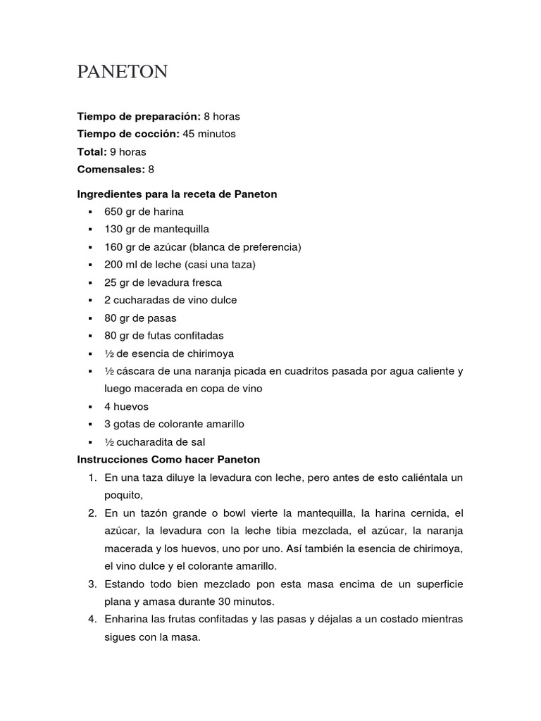 Receta fácil de Panetón casero | PDF