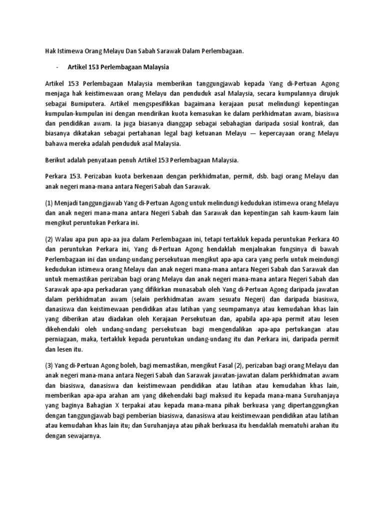 Hak Istimewa Orang Melayu Dan Sabah Sarawak Dalam Perlembagaan  PDF